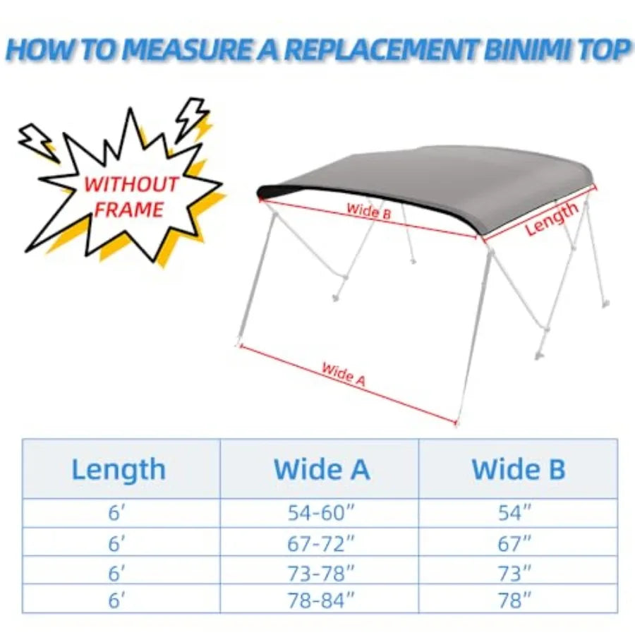 Marine Grade Polyester Bimini Top Replacement Cover With Zipper Sleeves