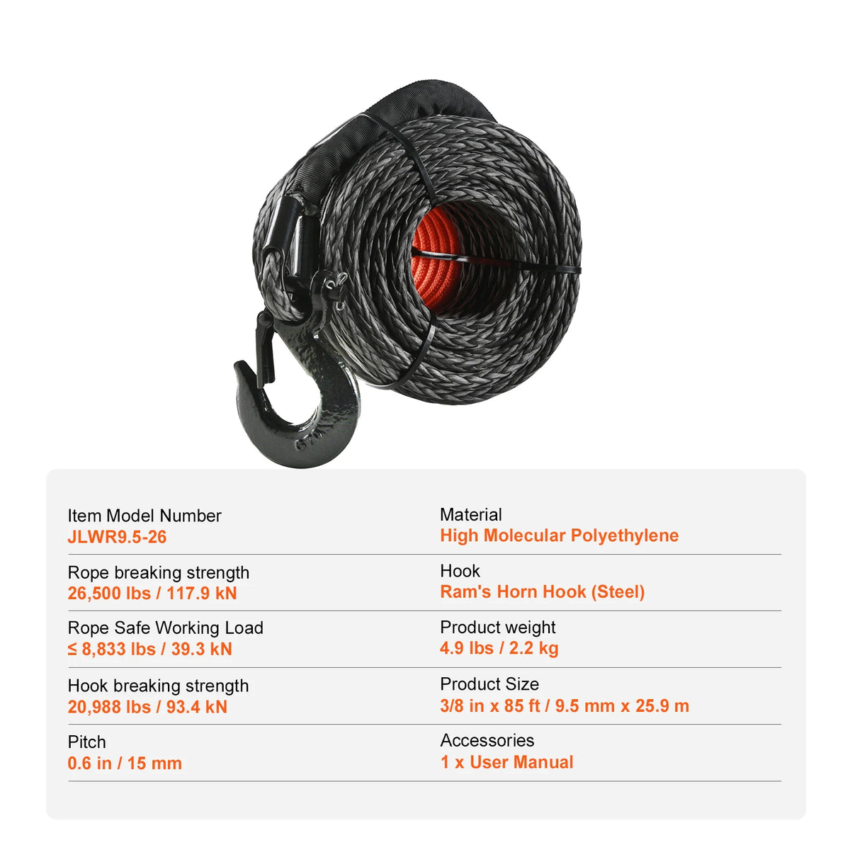 Succebuy High Strength Synthetic Winch Rope With Forged Hook