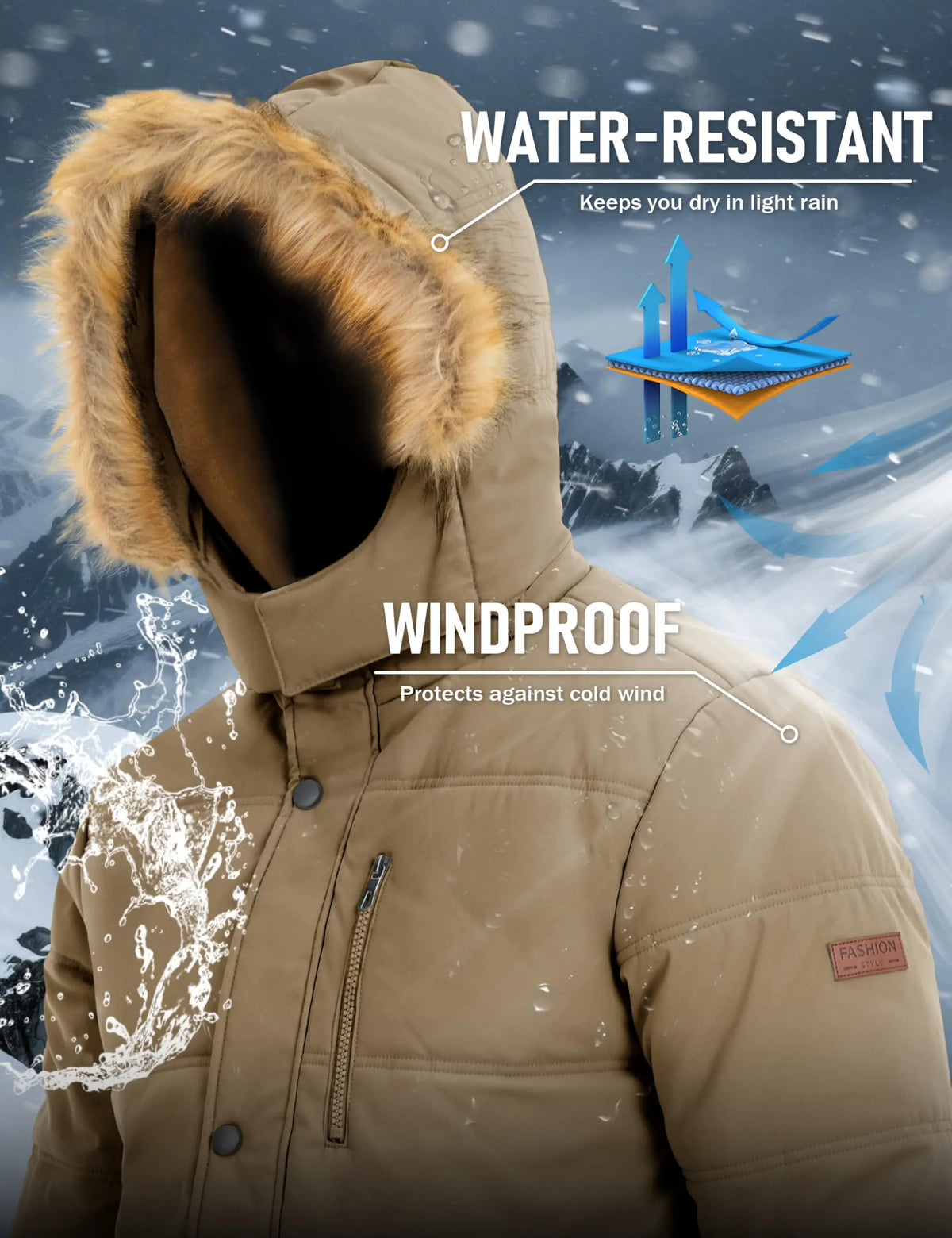 Cavva Mens Winter Parka Jacket With Removable Fleece Hood