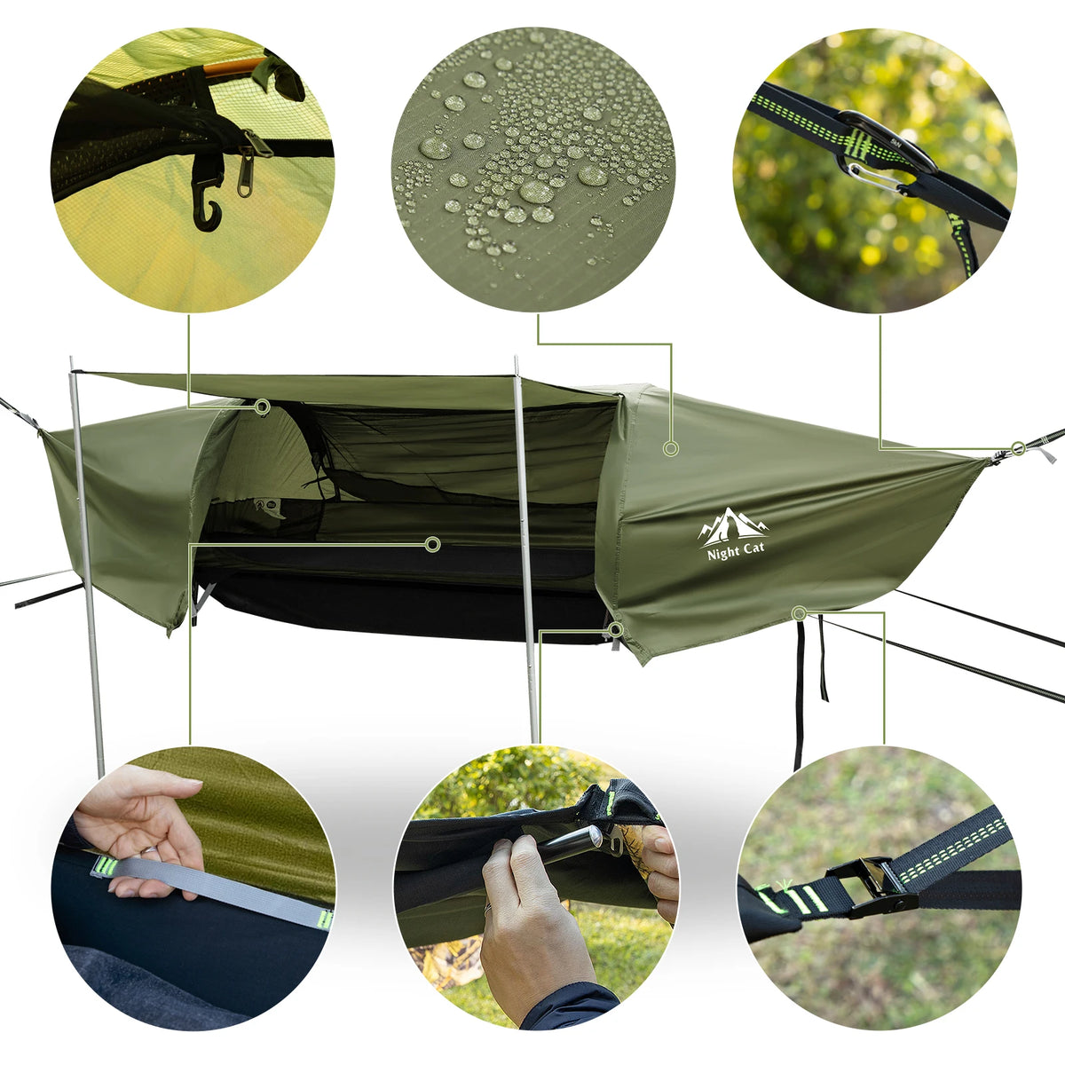 Night Cat Lay Flat Hammock Featuring Mosquito Net And Rainfly