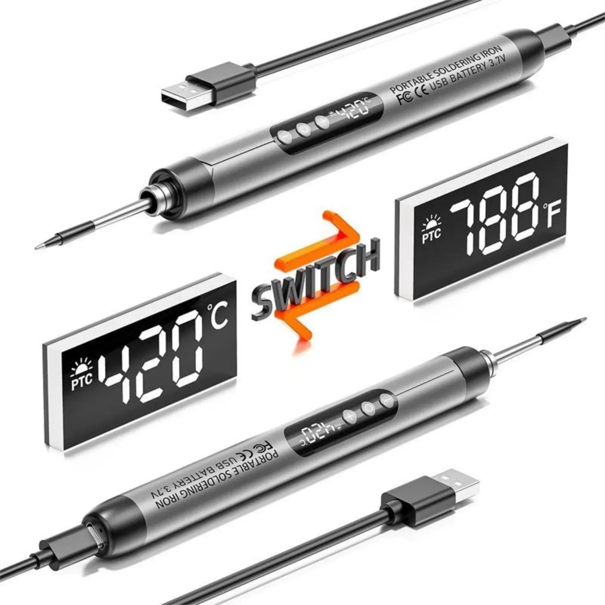 Rechargeable Mini Soldering Iron With Adjustable Temperature Led Display