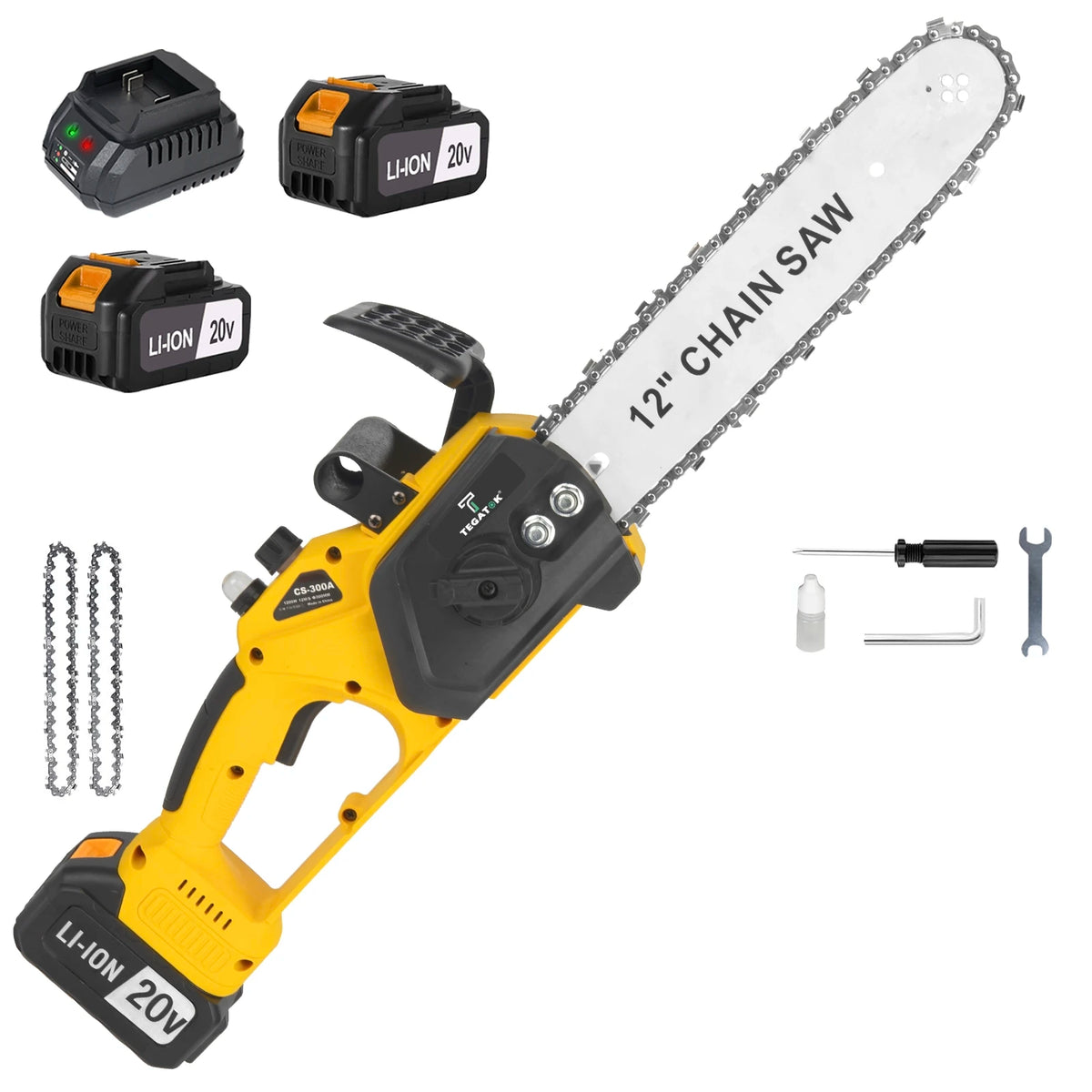 Tegatok Brushless Cordless Electric Chainsaw With Dual Batteries Included