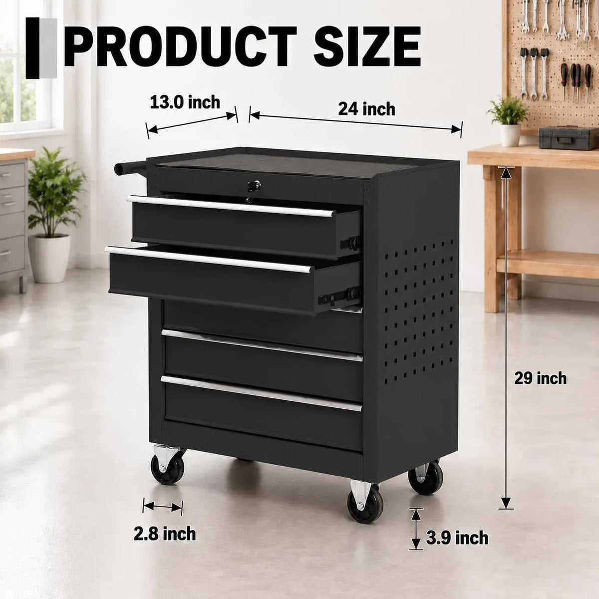 Tacleekii Rolling Steel Five Drawer Tool Chest With Secure Lock