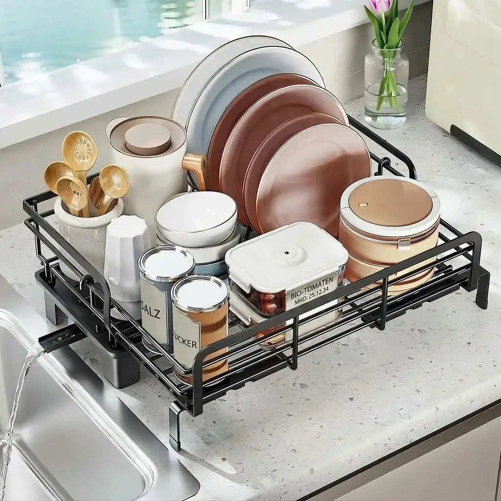 EliteZ Stainless Steel Extendable Dish Rack With Drainboard