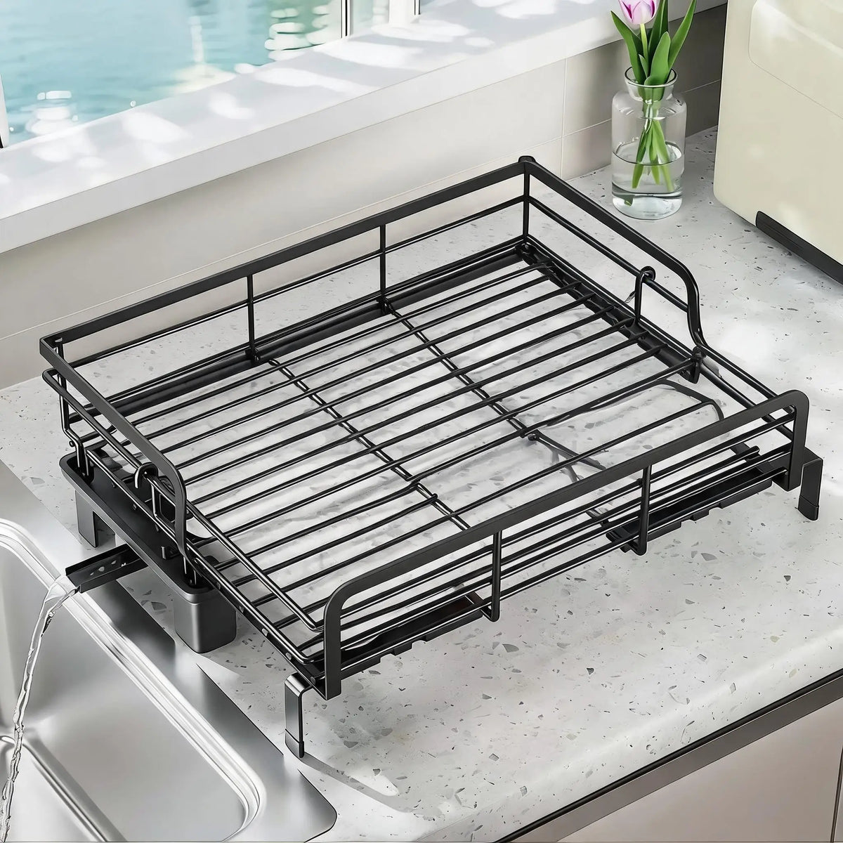 EliteZ Stainless Steel Extendable Dish Rack With Drainboard