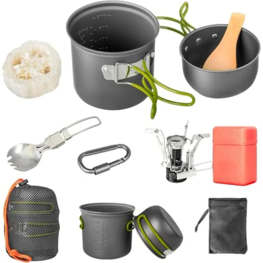 Nonstick Stainless Steel Camping Cookware Set With Foldable Utensils