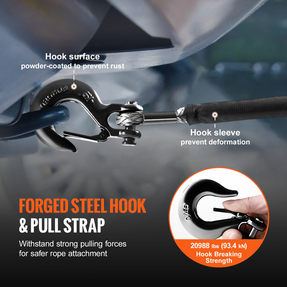 Succebuy High Strength Synthetic Winch Rope With Forged Hook