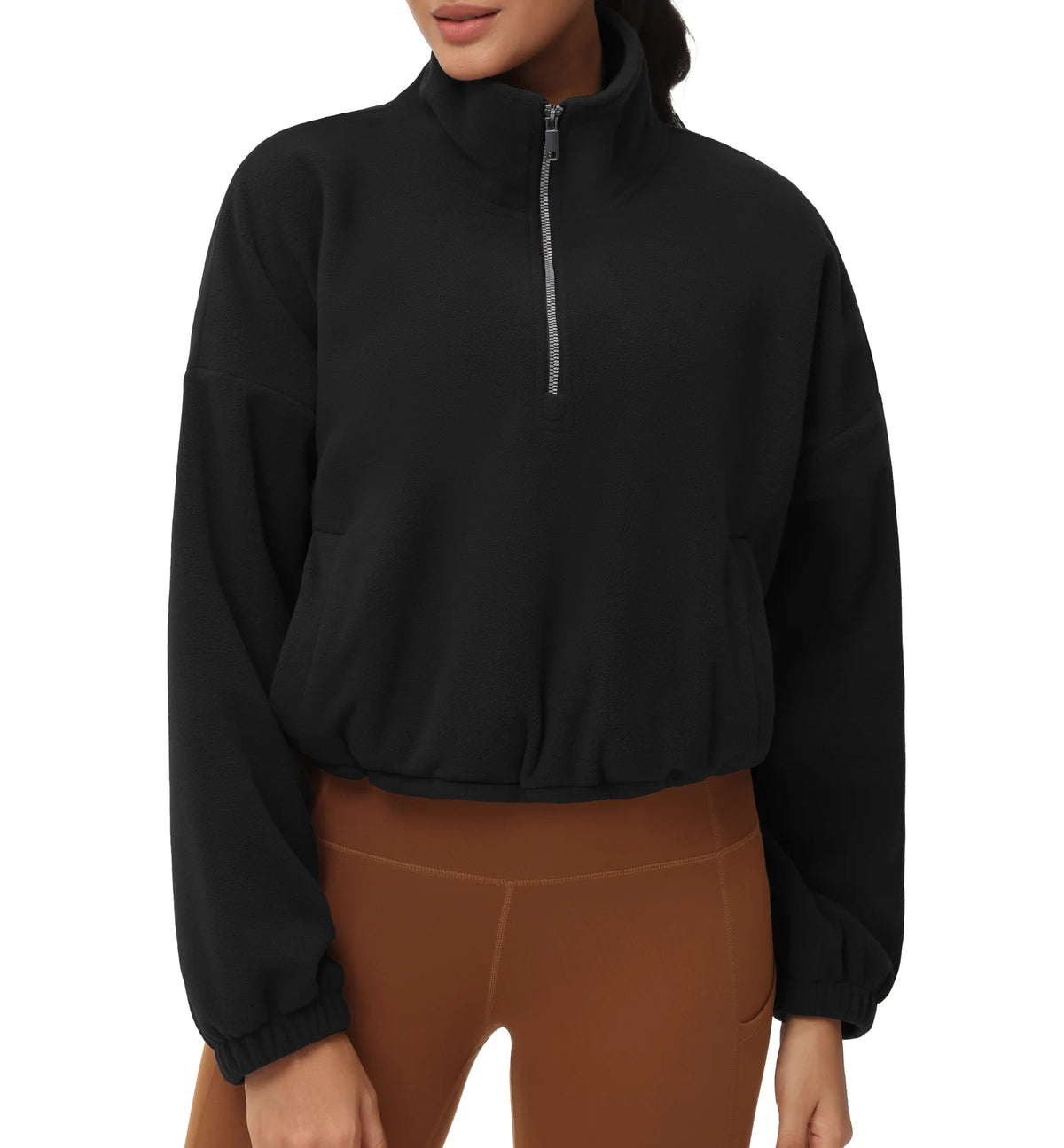 The Gym People Women Half Zip Crop Fleece Workout Top