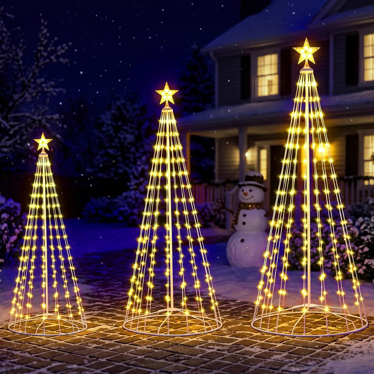 Joyfy 3 Pack LED Christmas Cone Trees Outdoor Lighted Decor