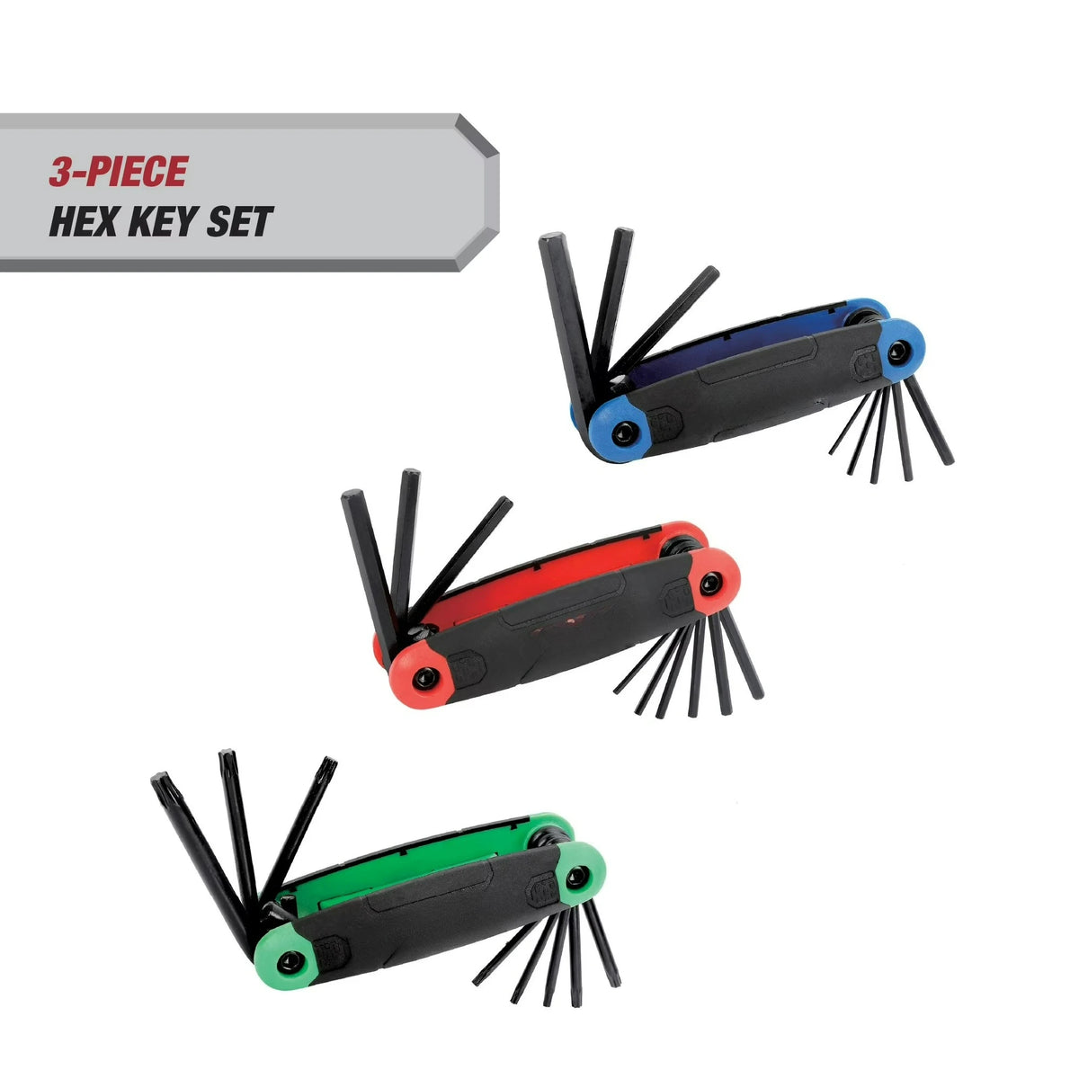 Three Pack Folding Hex Key Set With SAE Metric Star Tools