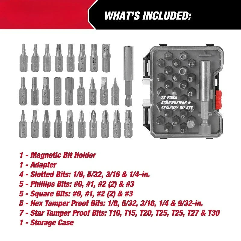 Professional 28 Piece Security Screwdriver Bit Set With Case