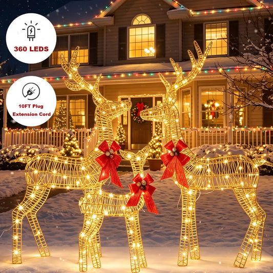 Outdoor Metal Lighted Christmas Deer Family Holiday Decoration