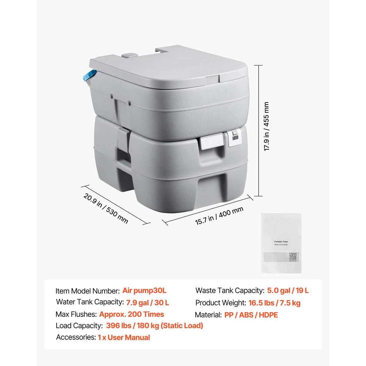 Dual Flush Portable Toilet With Detachable Tank And Travel Bag