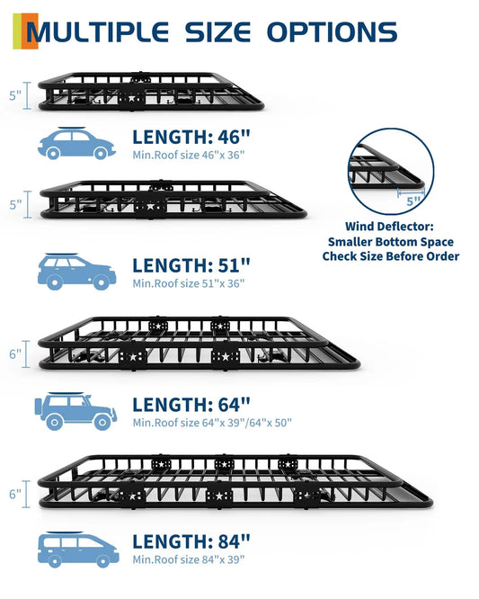 Universal Roof Rack Carrier Basket 46x36/51x36/64x39 in 200LBS Rooftop Cargo Rack Heavy Duty Car Top Luggage Holder SUV Truck