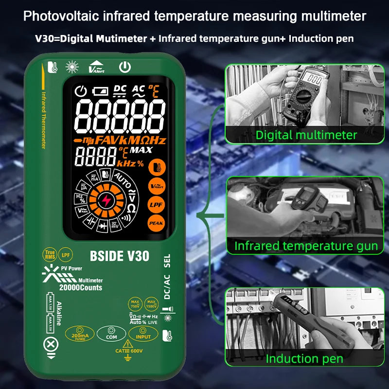BSIDE Digital Muotimeter With Infrared Temp Meter And True Rms