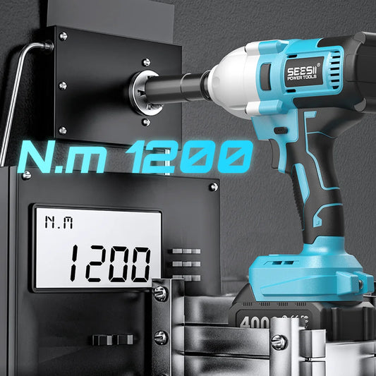 Seesii Brushless Cordless Impact Wrench 1200Nm Torque Led Light Battery