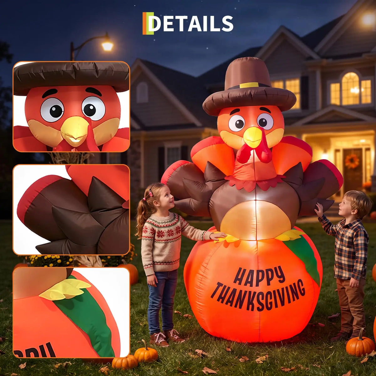 HiMiss Thanksgiving Pumpkin Turkey Inflatable Yard Decor