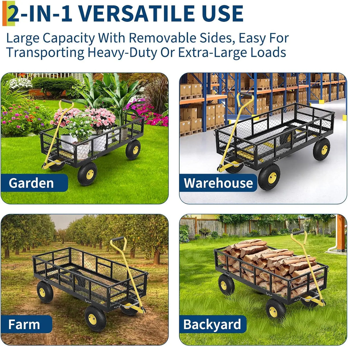 Garvee Steel Folding Garden Cart With Removable Mesh Sides