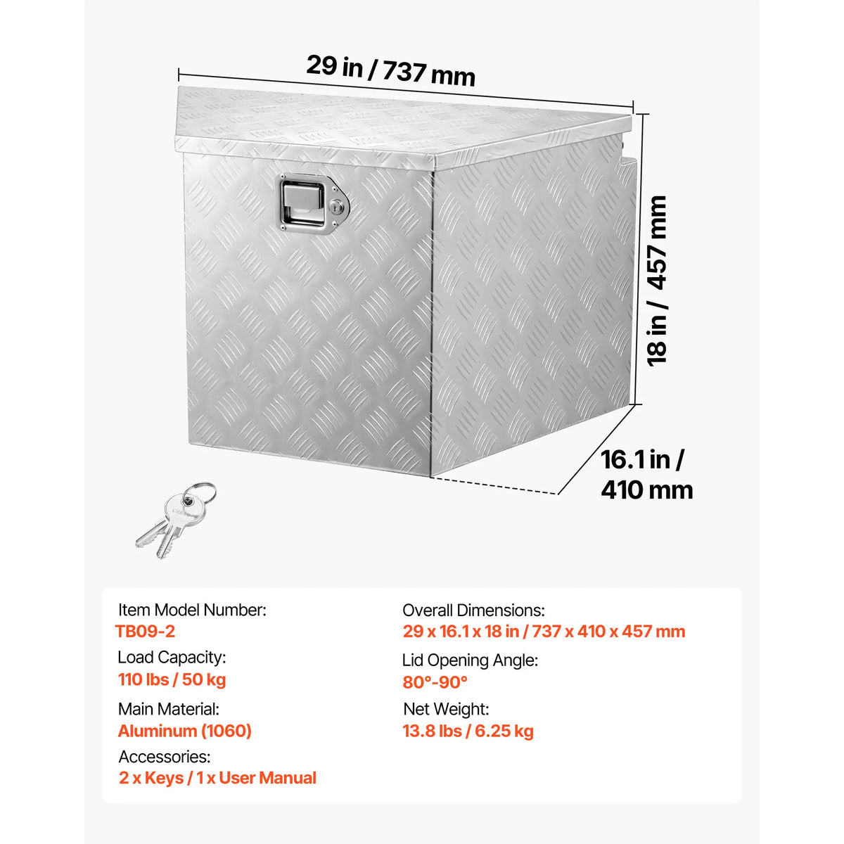 SucceBuy Aluminum Trailer Tongue Storage Box With Key Lock