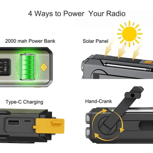 Stonego Solar Hand Crank Noaa Weather Radio With Led Flashlight