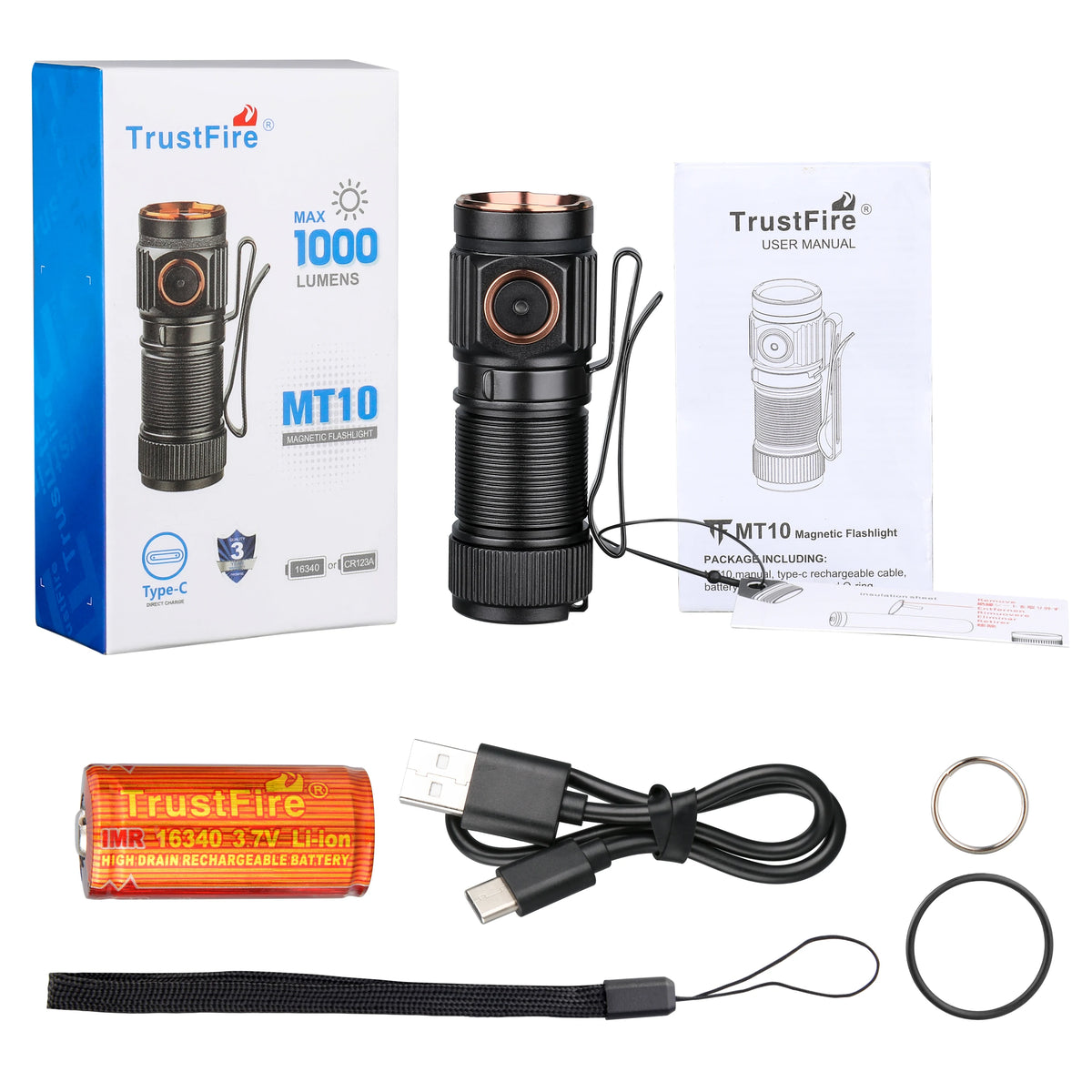 TrustFire MT10 Rechargeable LED Flashlight With USB C Charging