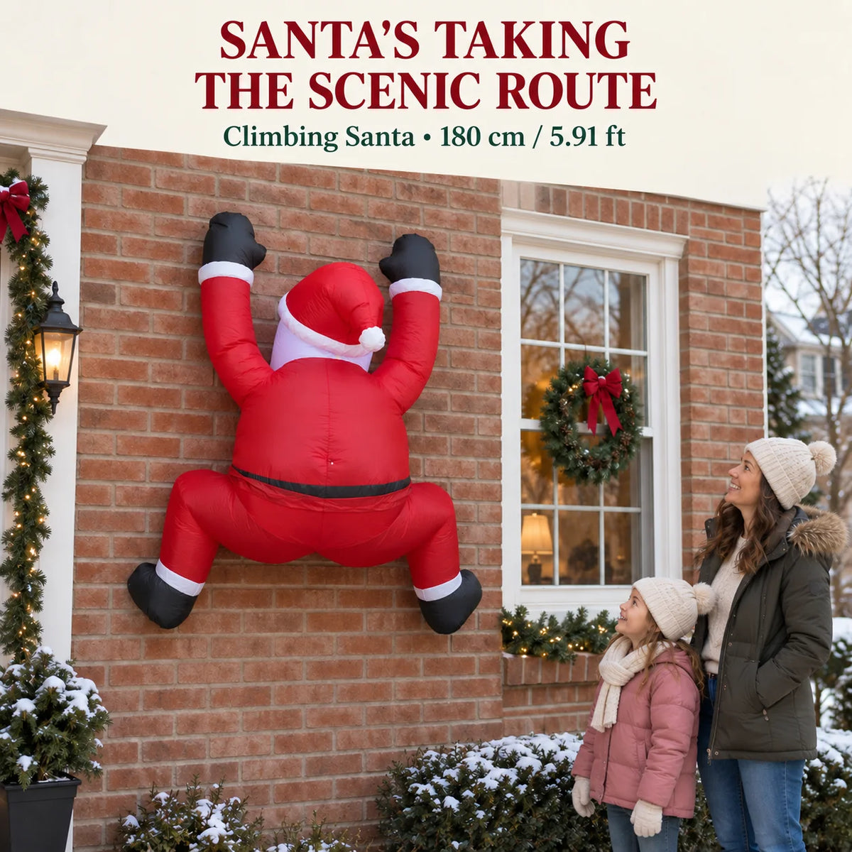 Inflatable Climbing Santa With Led Lights For Christmas Yard Decor