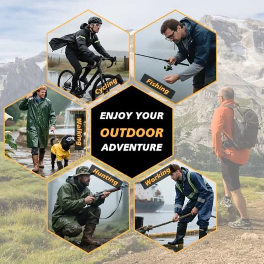 Waterproof Hooded Rain Jacket And Pants Set For Outdoor Use