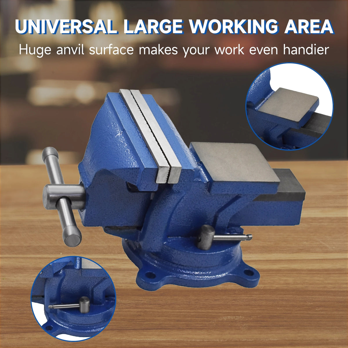 Industrial Cast Iron Bench Vise With Swivel Base And Anvil