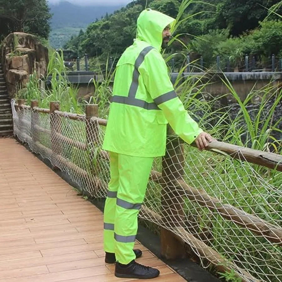 Men's Waterproof Rain Suit With High Visibility Reflective Work Gear