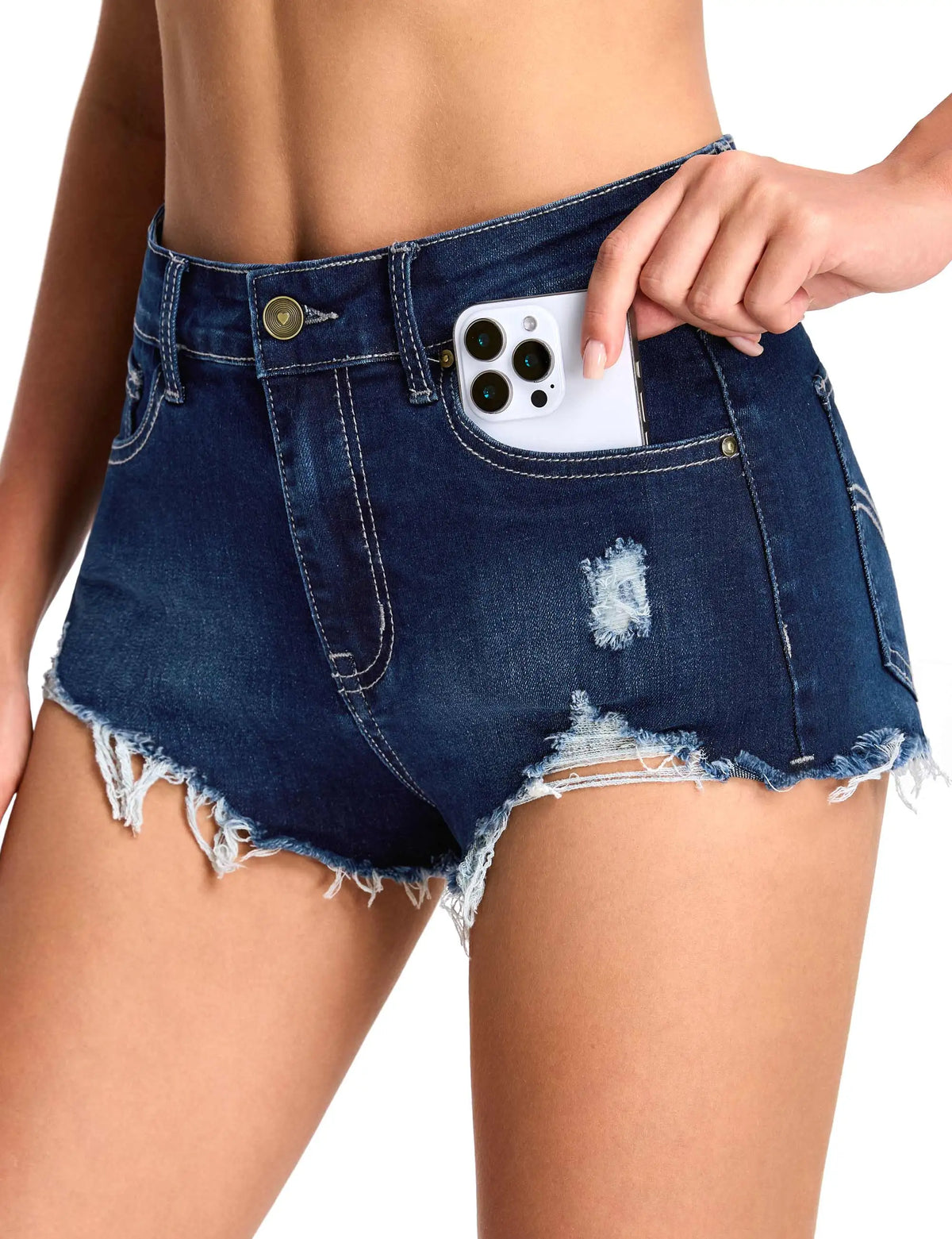 The Gym People Women's Stretchy Ripped Denim Shorts