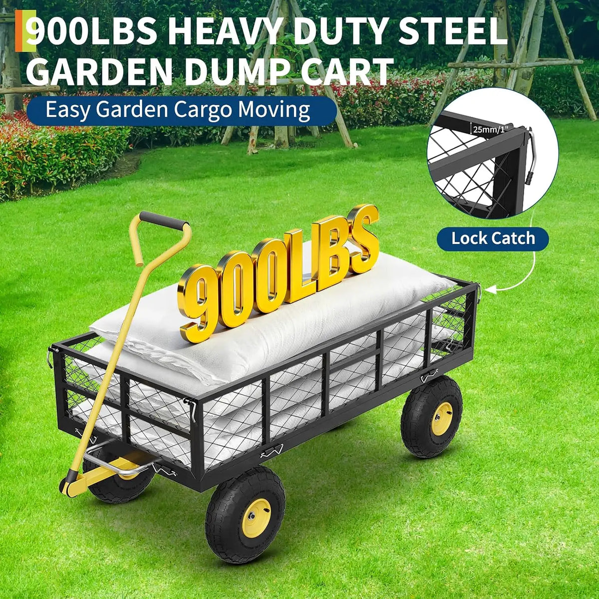 Garvee Steel Folding Garden Cart With Removable Mesh Sides