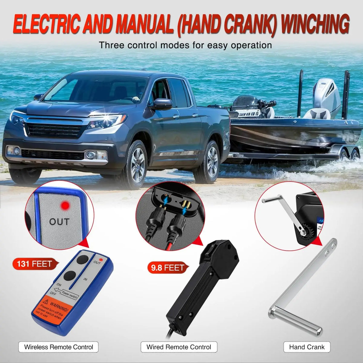 Portable Electric Boat Trailer Winch With Remote And Manual Mode