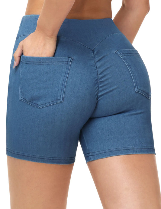 The Gym People Womens High Waisted Cotton Stretch Denim Shorts
