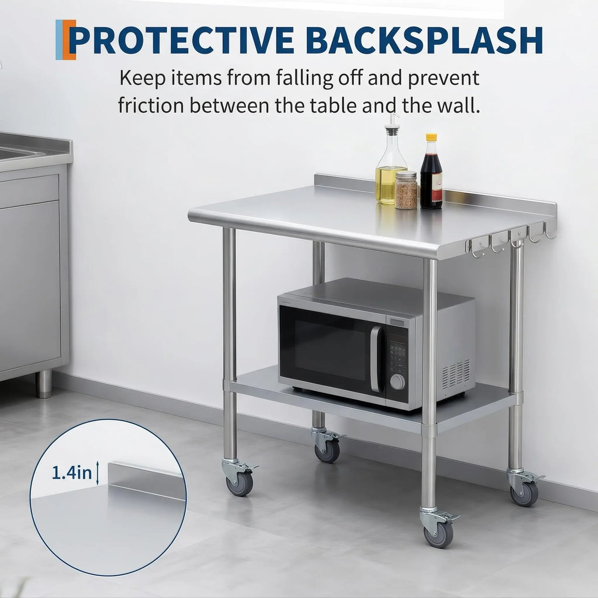 Stainless Steel Commercial Prep Table With Casters And Adjustable Undershelf