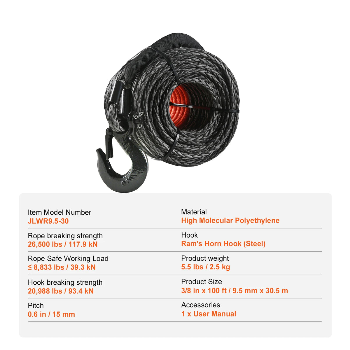 Succebuy High Strength Synthetic Winch Rope With Forged Hook