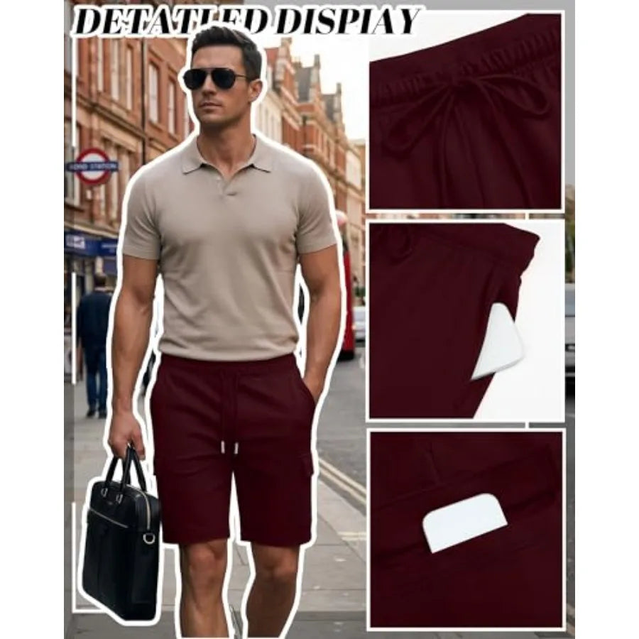 Mens Cotton Blend Cargo Shorts Featuring Drawstring Closure