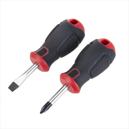 Two Piece Stubby Screwdriver Set With Chrome Finished Stainless Steel Shaft