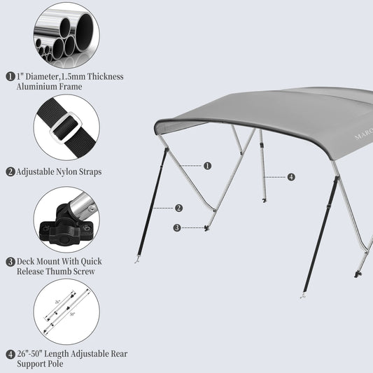Marine Grade 3 Bow Boat Canopy With Strong Aluminum Frame