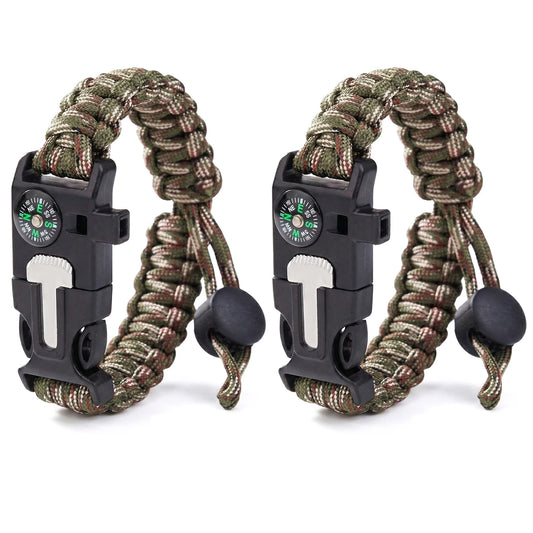 Unisex Adjustable Paracord Survival Bracelet With Compass Fire Starter Whistle
