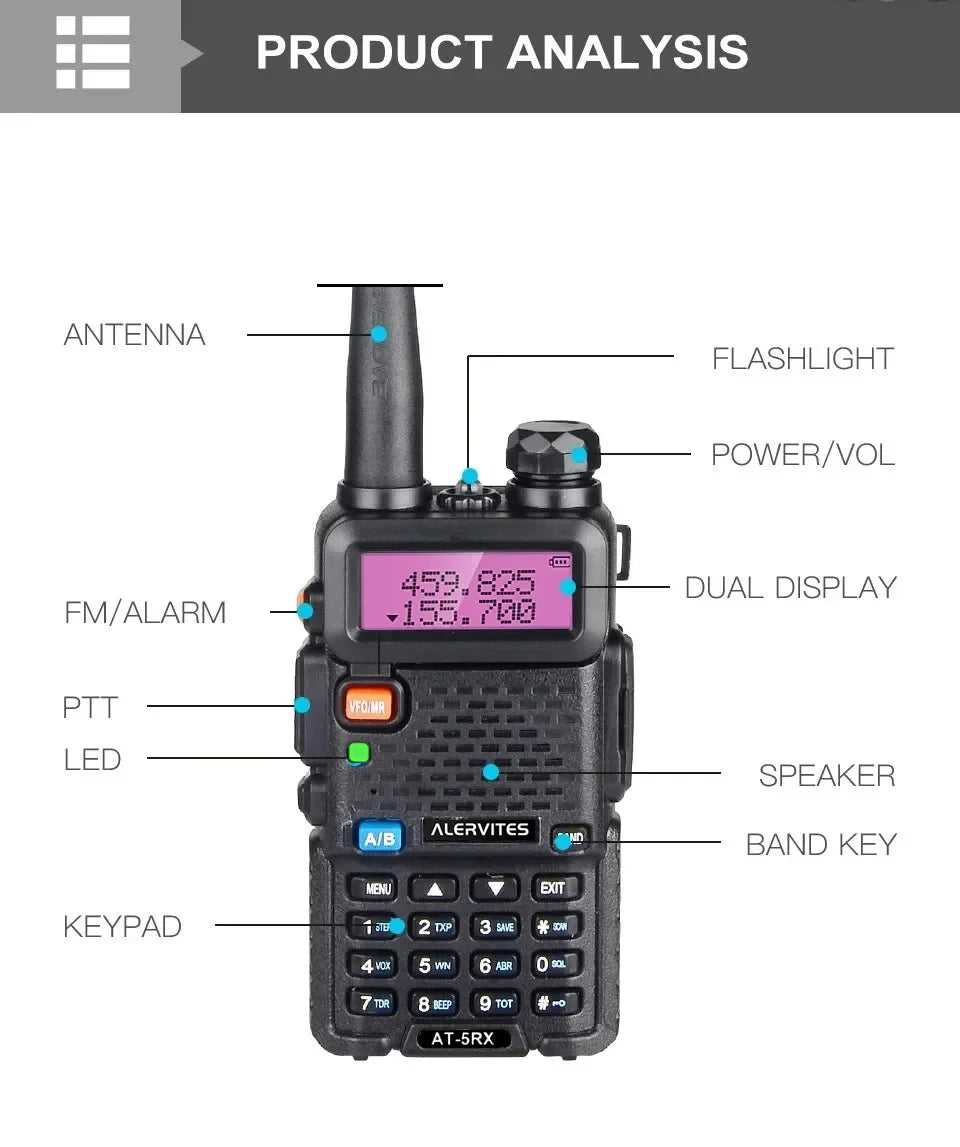 Alermites AT5RX Dual Frequency Portable Two Way Radio