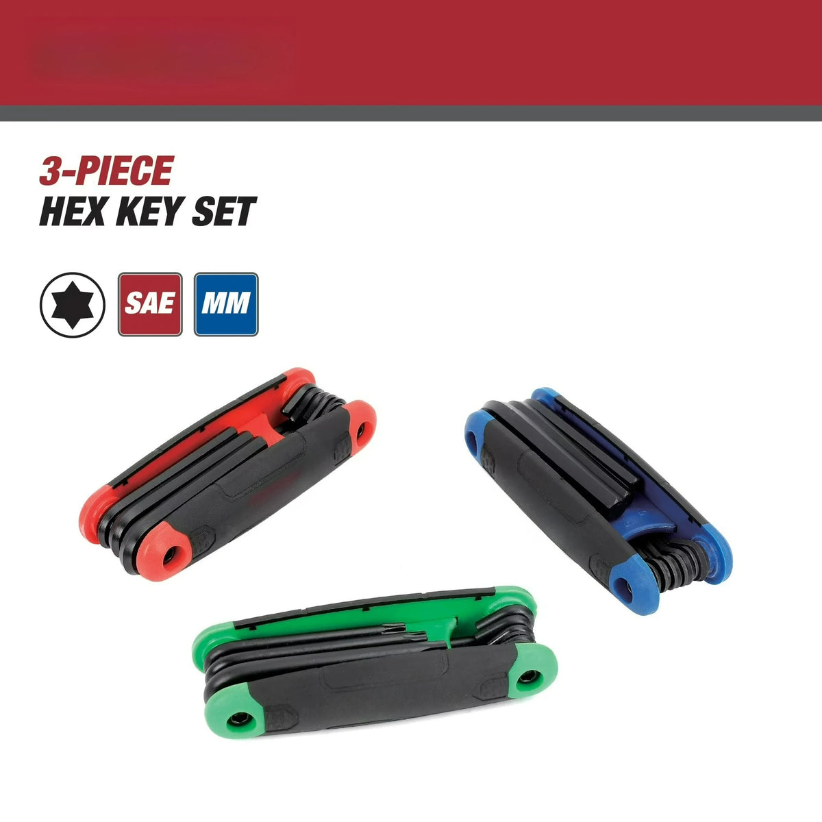 Three Pack Folding Hex Key Set With SAE Metric Star Tools