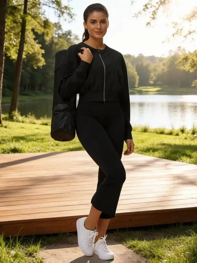 The Gym People Women Lightweight Ribbed Cropped Zip Jacket