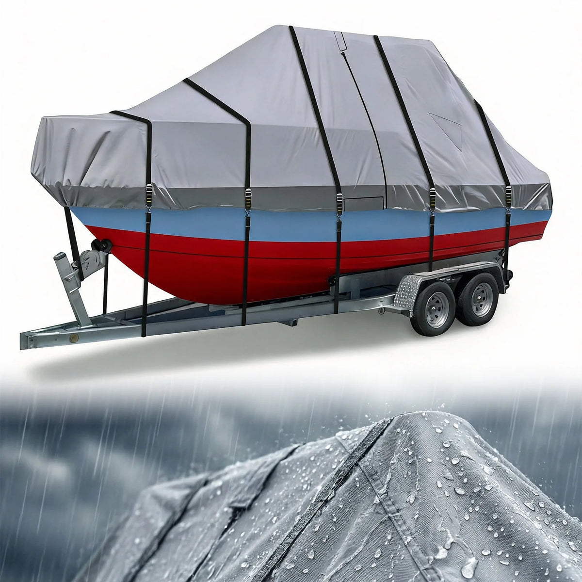 TTop Boat Cover With Motor Protection And Adjustable Straps