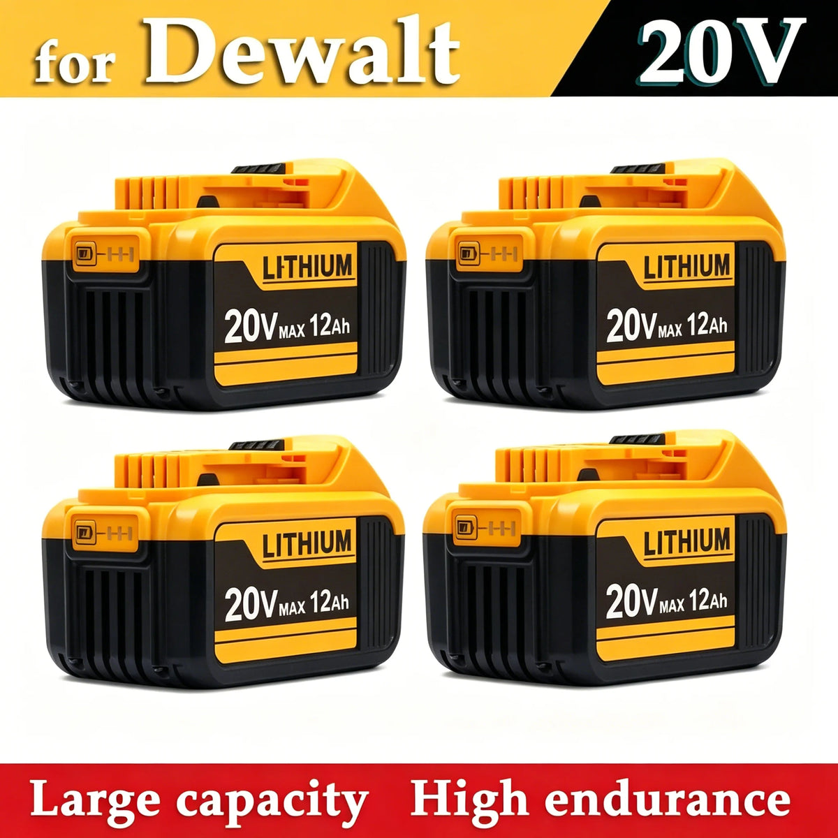Six Pack 12Ah 20V Replacement Battery For DeWalt Power Tools