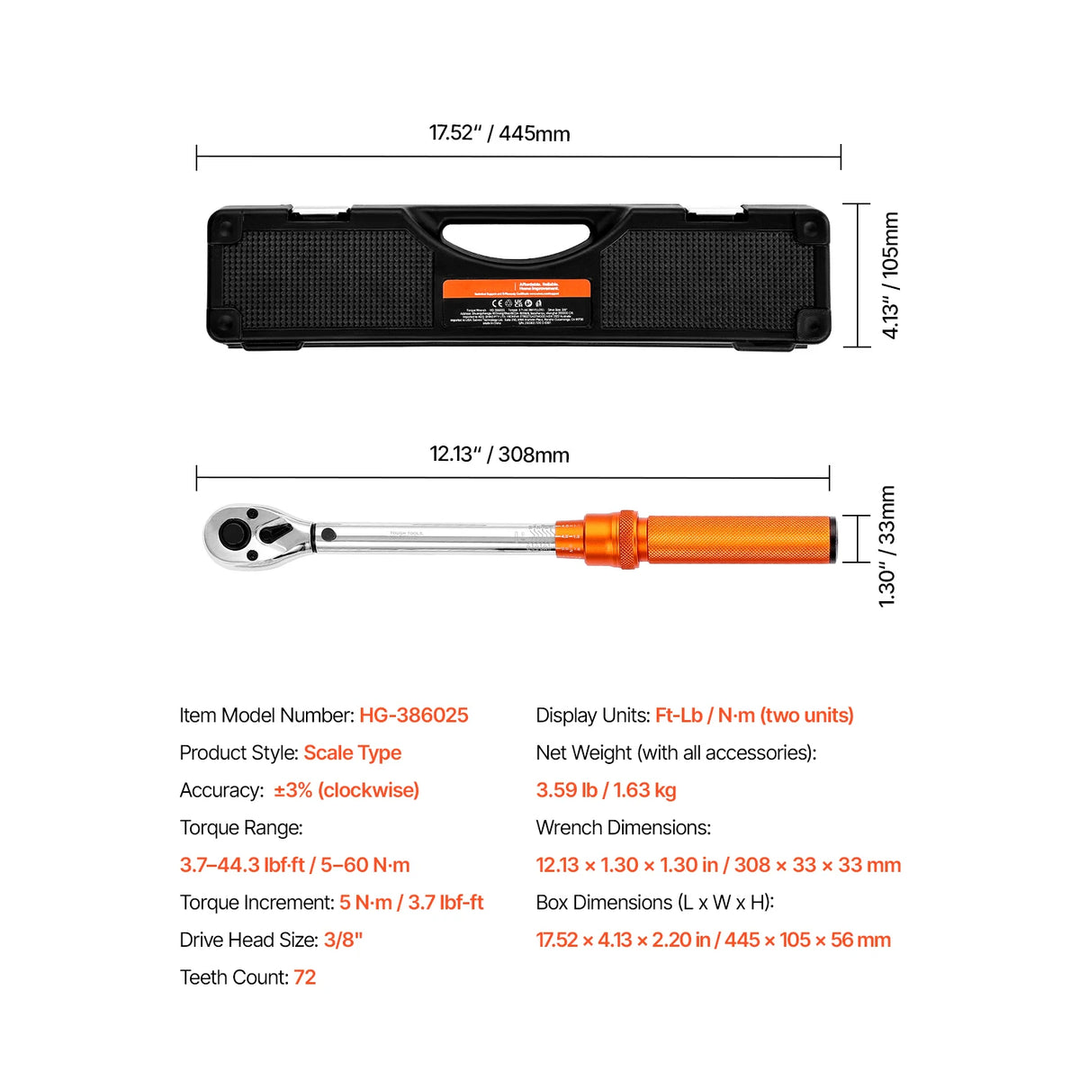 SucceBuy Dual Range Mechanical Torque Wrench Set For Metal Fasteners