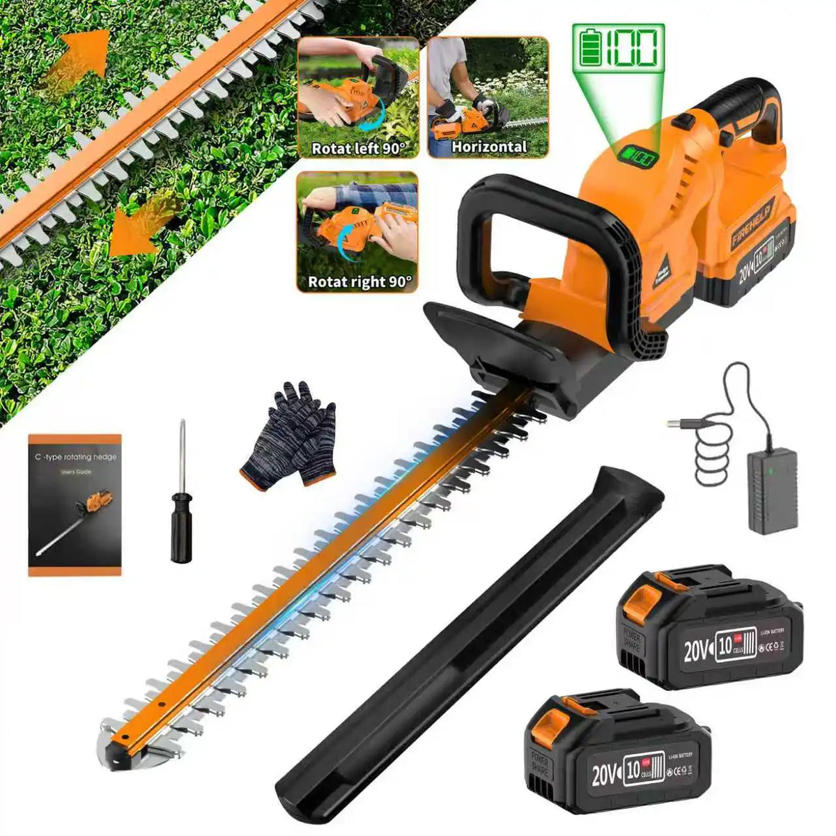 Firehelp Cordless Rechargeable Hedge Trimmer With Batteries Included