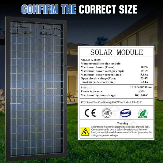 Rvpozwer 100W High Efficiency Bifacial Monocrystalline Solar Panel Module