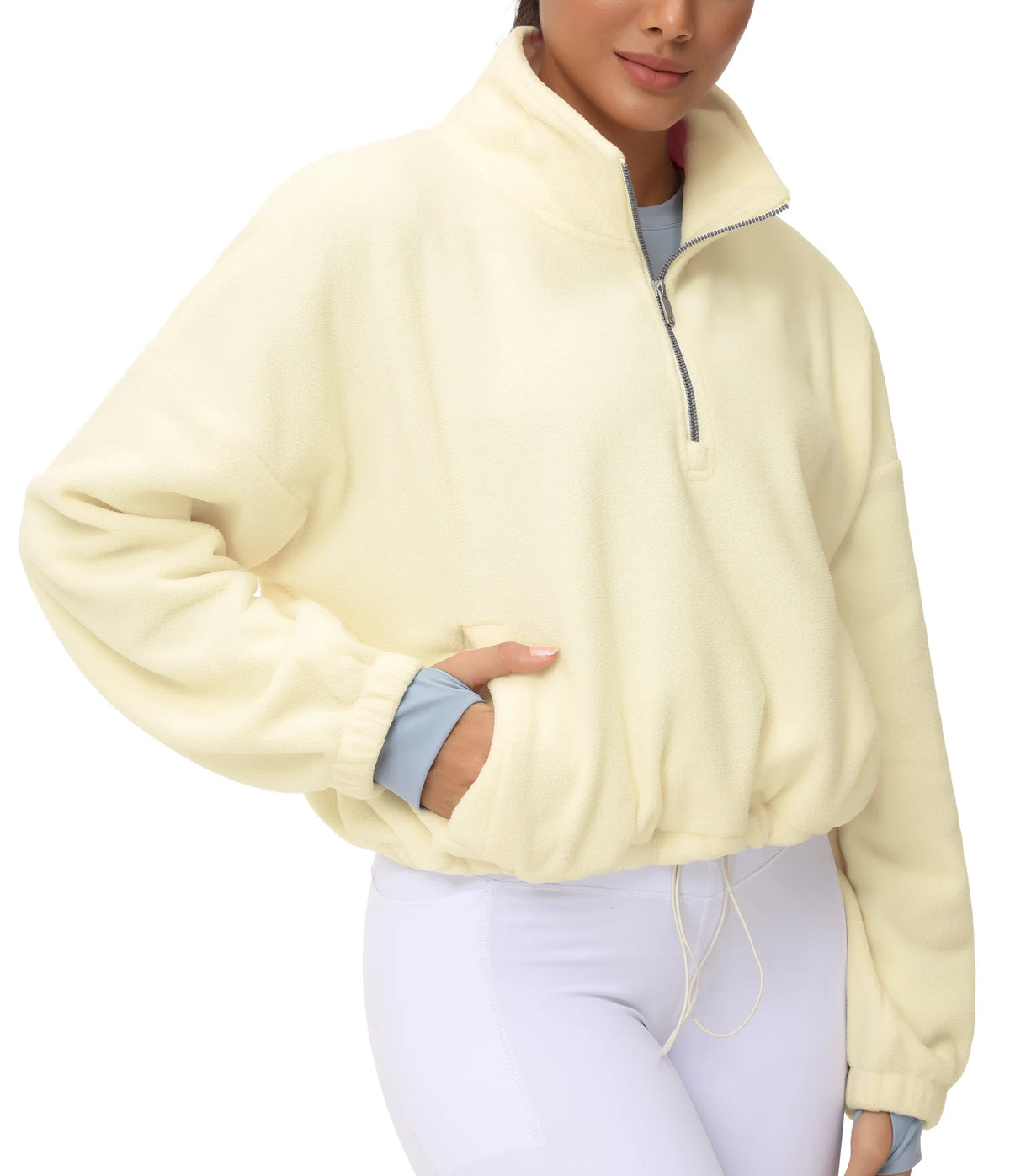 The Gym People Women Half Zip Crop Fleece Workout Top