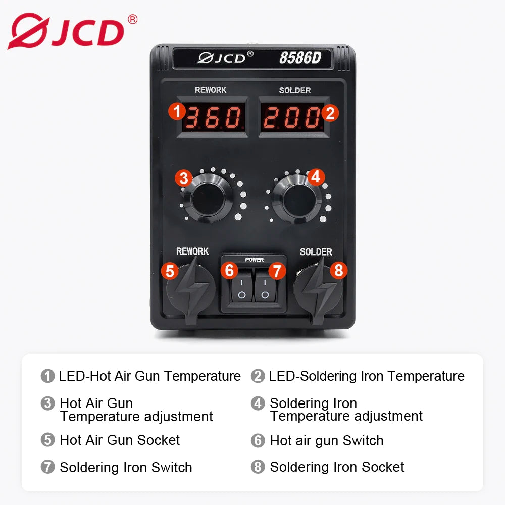 JCD 8586D Dual Display SMD Soldering Hot Air Rework Station