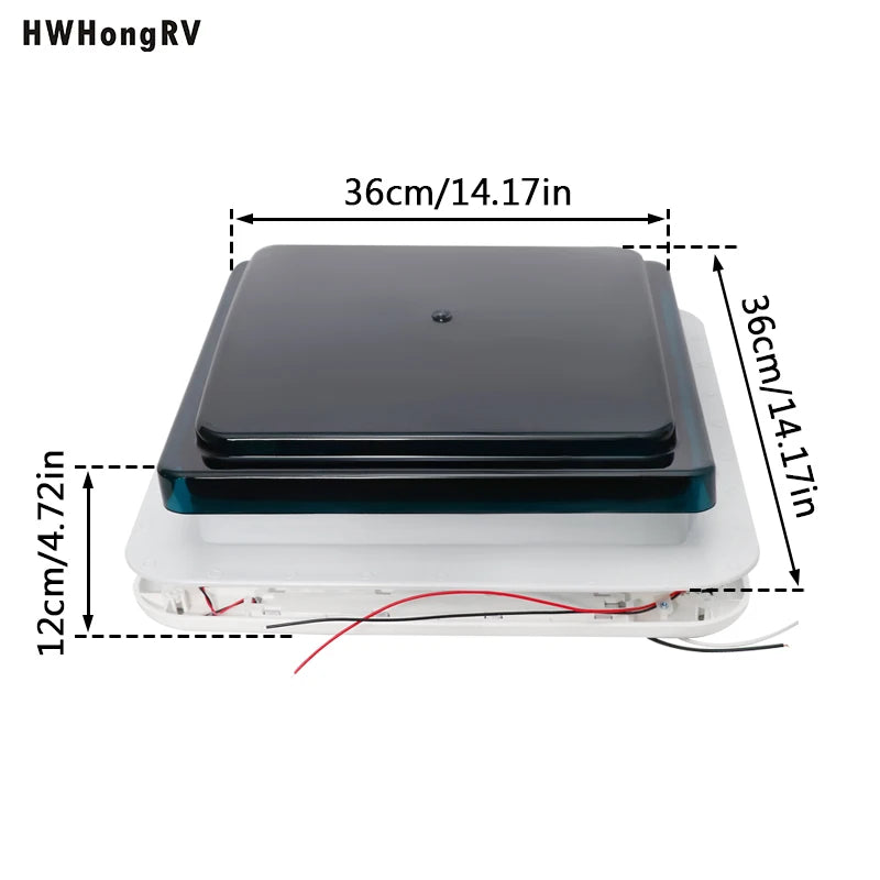 HWHONGRV 14"x14" RV Camper Roof Vent Fan, 12V 10-Blade Reversible Ventilation Fan with Smoke Cover, Manual Lift
